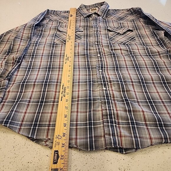 vintage ely cattleman pearl snap Shirt XL Gray Blue Plaid Cowboy Rodeo - Picture 3 of 5